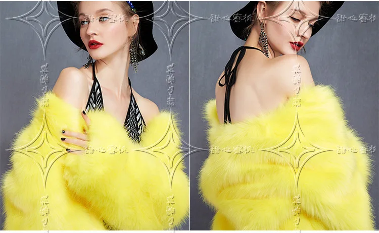 Faux Renard Jaune O cou Veste Femmes Mode Imitation De 2016 Fourrure Longues Manteau Courte Manches Nouvelles À q10UwnX