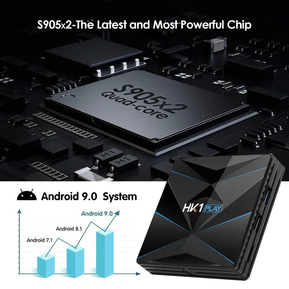 HK1 Play Smart TV Box Android 9.0 Amlogic S905X2 Quad Core 4GB 32G 64GB TV Box 4K 2.4GHz 5GHz Wifi Bluetooth 4.0 Set Top box