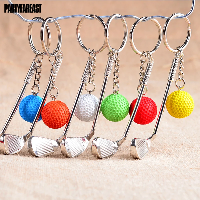 Colorful Golf Ball & Pole Key Chains Plastics Balls Metal Poles Keychain for Men Women Bag