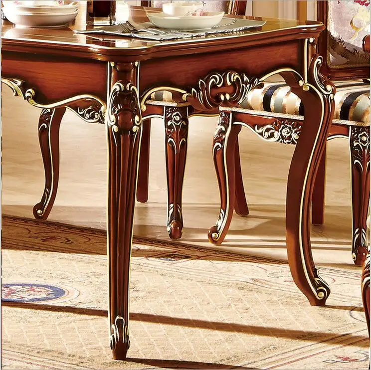 Antique Style Italian Dining Table, 100% Solid Wood Italy Style Luxury Dining Table Set 10298