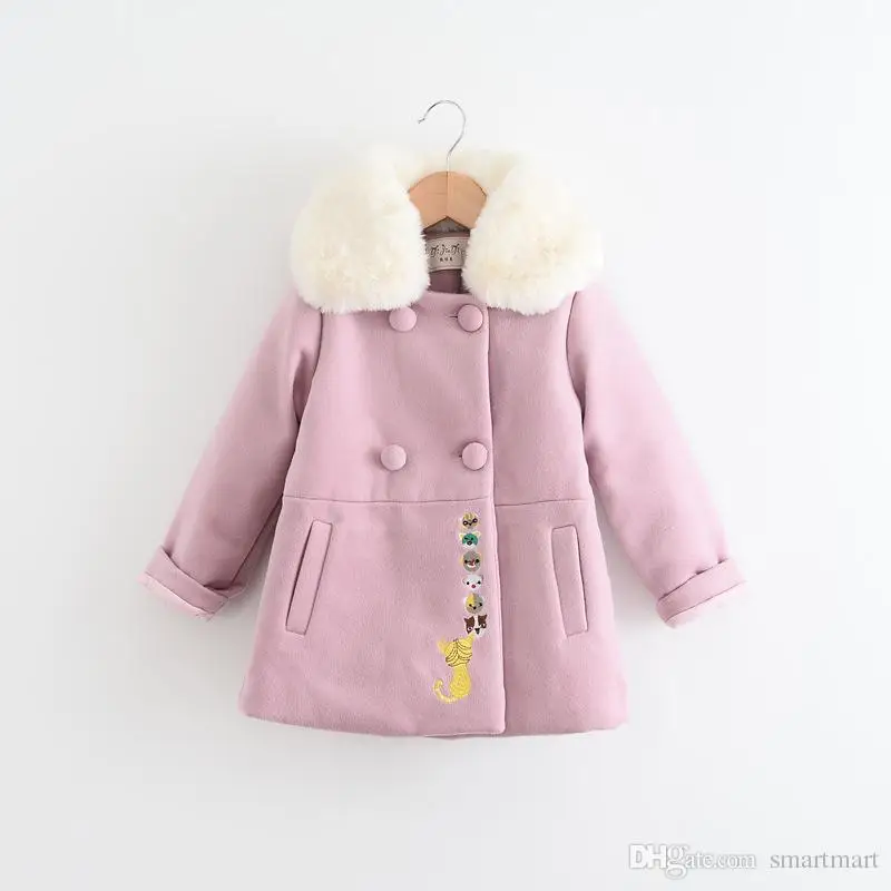 Sweet Girls Wool Blend Coats Fleece Collar Carton Pockets Fall Winter Outwears Multi Color Fashion Clothing