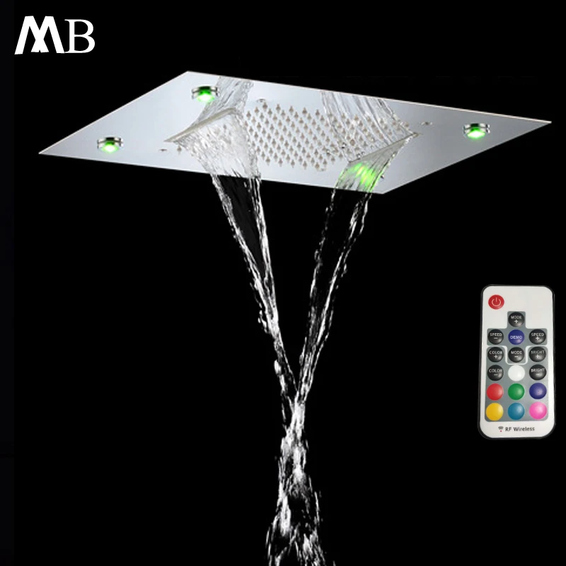 激安 現代浴室レインシャワー 360*500 ミリメートルポリッシュ Led ライトシャワーヘッドリモートコントロールカラフルな滝シャワーヘッド 304SUS
