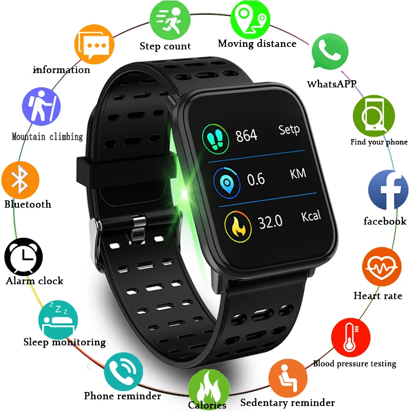 

Full Screen Touch Sport Smart Watch Heart Rate Blood Pressure Monitoring Smart Bracelet Fitness Tracker Pedometer Smart Band+Box