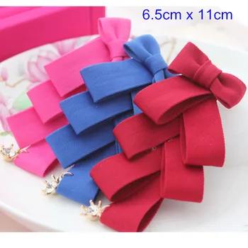 

6 Pcs - 6.5cm x 11cm Children's Dress & Hair Decorating Flowers,Fabric Bowknot Flower With Rhinestone,Hair Accessories Supplies