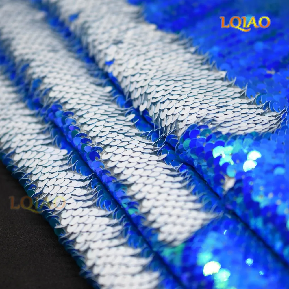 Neon Blue White Reversible Sequin Fabric 03