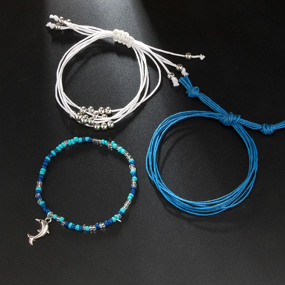 Boho Bangle Dolphin Pineapple Shell Bracelet for Women Fashion Mini Beads Rope Braided Bracelet Set Summer Bohemia Jewelry