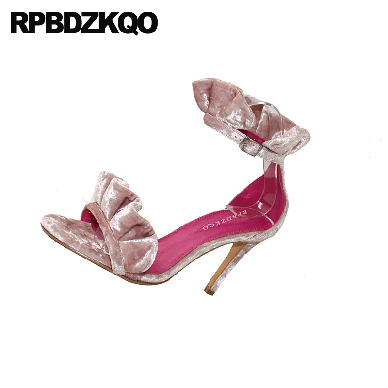 Chaussures Cheville Bout Haute 2017 Sangle Pompes Talons Designer Piste 2018 Sandales De Sexy Velours Ouvert À D'été Rose Femmes Stiletto Luxe FvHwf