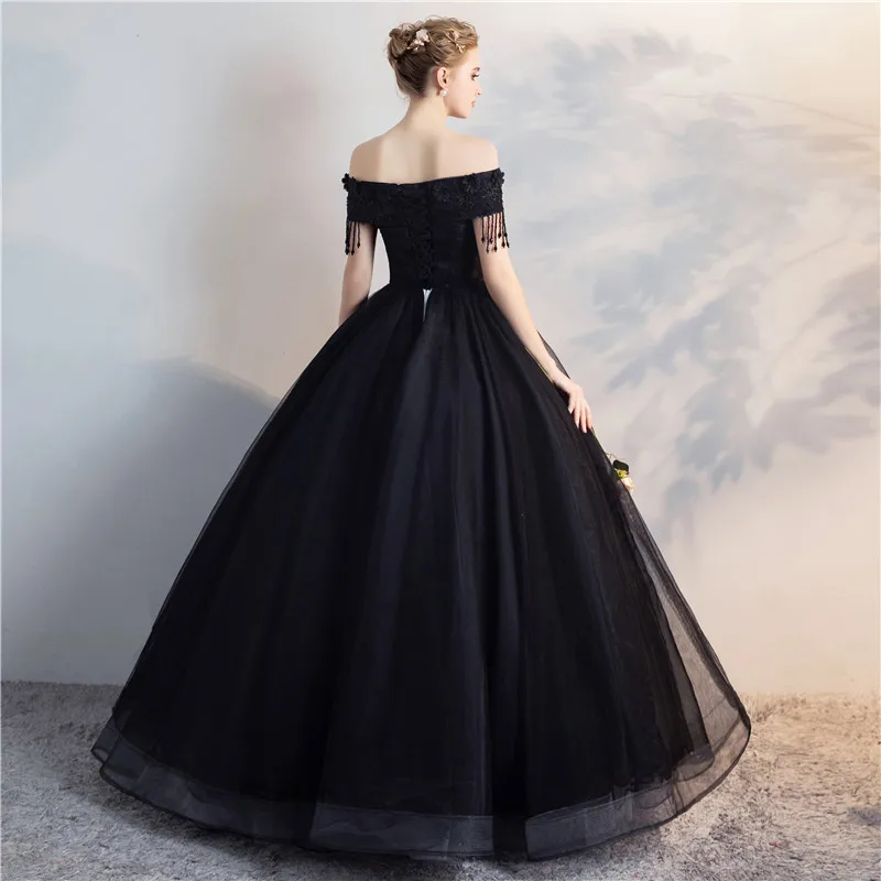 Black Off Shoulder Ball Gown New Quinceanera Dresses Elegant Boat Neck Lace Embroidery Beading Plus Size Prom Dresses L