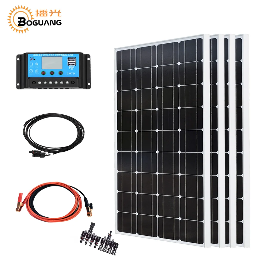

Boguang 400w solar system kit 4*100w solar panel photovotaic module mono cell 40A controller cable for home roof power charge