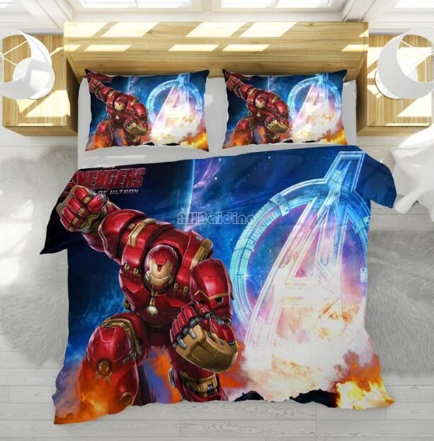 

3d Iron Man Marvel Captain Printed Bedding Set Polyester Fabric Bed Linens Cartoon The Avengers Duvet Cover Set with Pillowcases