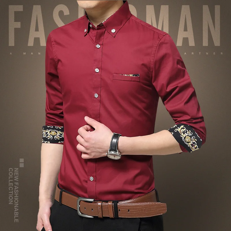 Новые мужские рубашки бизнес с длинным рукавом Turn-Down воротник хлопок мужская рубашка Slim Fit популярные дизайны