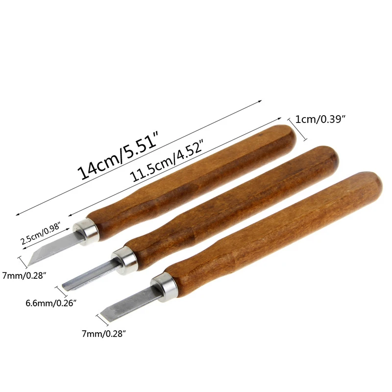 

New 3Pcs Wood Carving Tool Mini Chisel Steel Blades Assorted Wooden handle -Y103