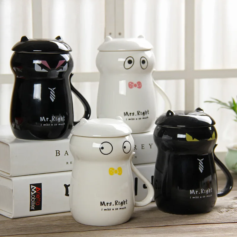 

New 2017 High Quality Original Ceramics with Lid Cat Mug Cute Cartoon Cat Creative Ceramic Cup Coffee Cup Couple Mug for Lovers