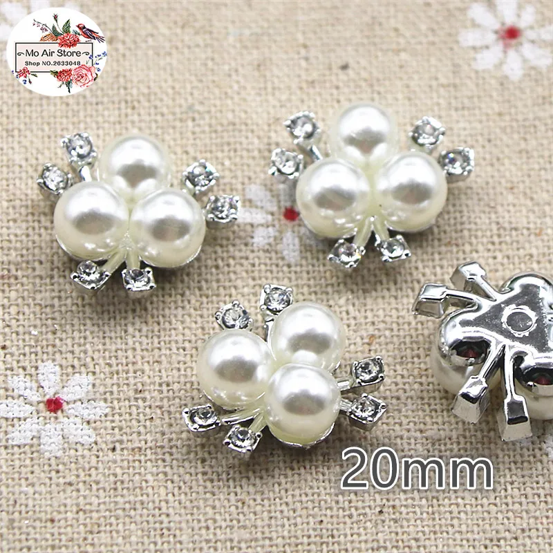 10pcs 20mm golden/silver rhinestone pearl plastic flatback flower button decoration craft scrapbook accessories