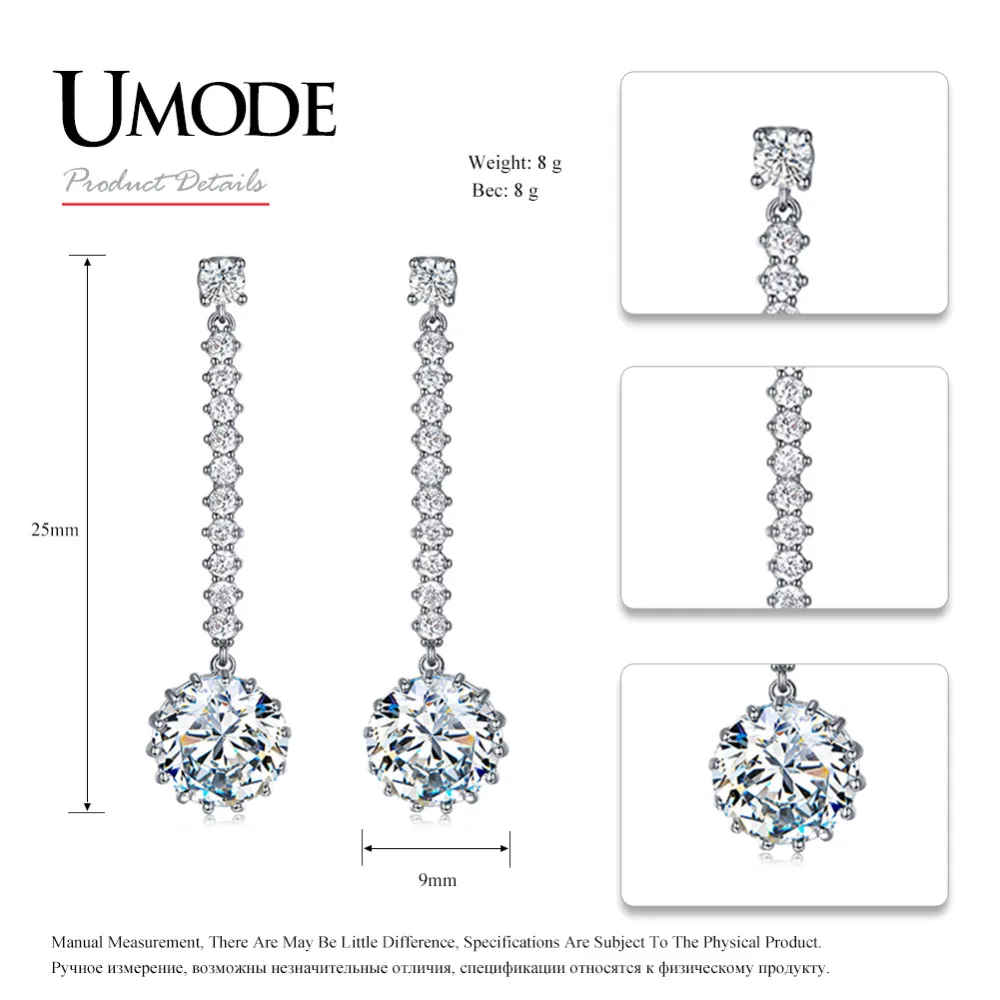 UMODE модные круглые длинные висячие серьги с фианитом для женщин милый подарок Brinco
