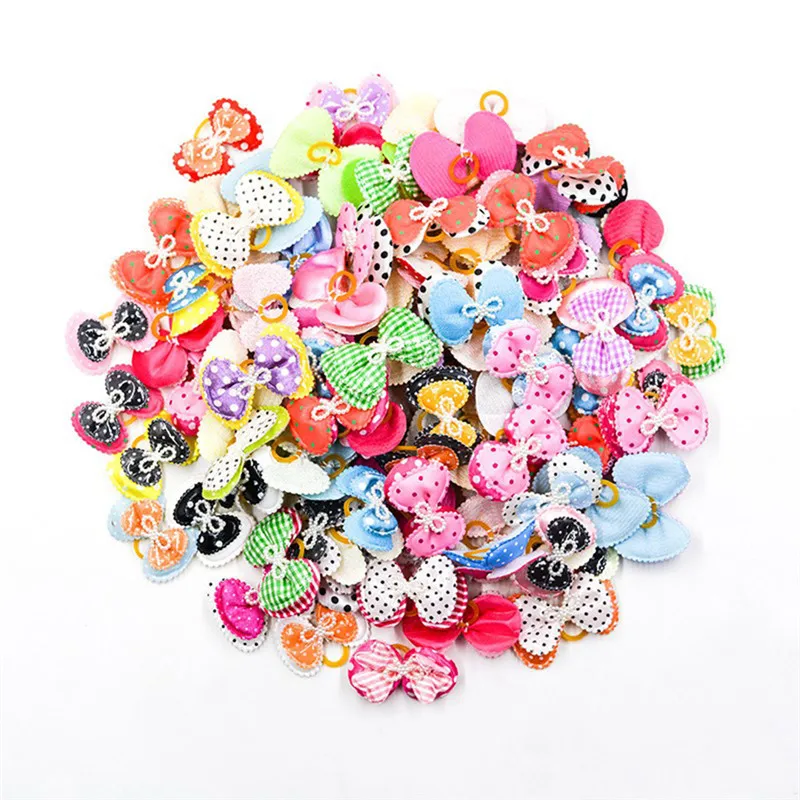 50 Pcs/Pack Cute Pet Dog Headdress Bowknots Flower Headdress Rubber