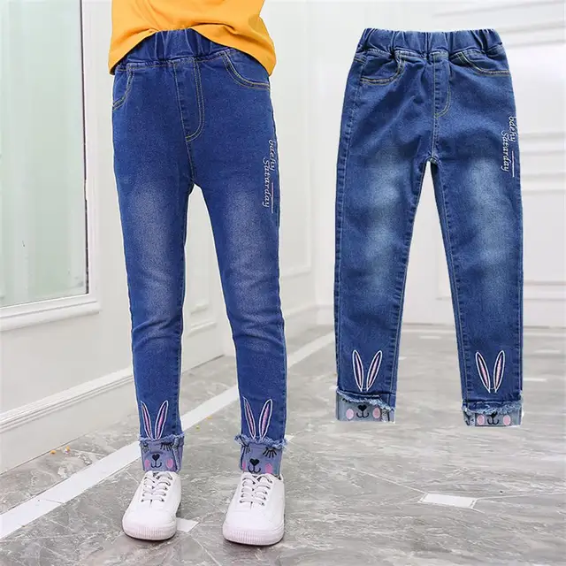 Spring Autumn Children Long Pants 2018 New Slim Skinny Girls Jeans Cute Rabbit Casual Kids Jeans for Girl Toddlers Teens Trouser