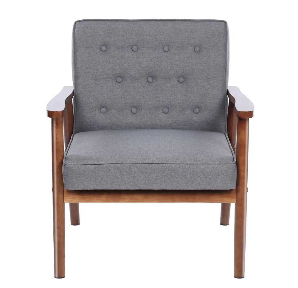 

High Quality Wood Armrest Living Room Chair Fabric Sofa Chair Living Room Furniture Modern Fabric Upholstered Leisure Chair