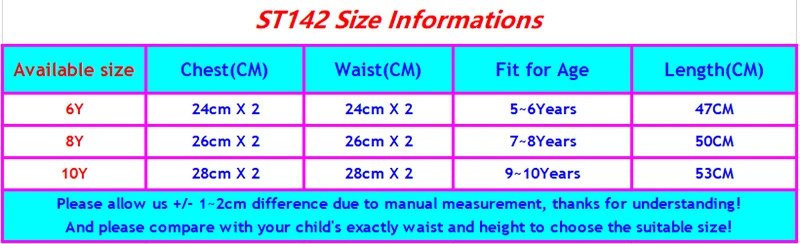 ST142 size chart