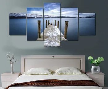 

HD Printed Snow Mountain Lake Painting on Canvas Wall Pictures For Living Room Unframed 5Pcs Modular Pictures Cuadros Decoracion