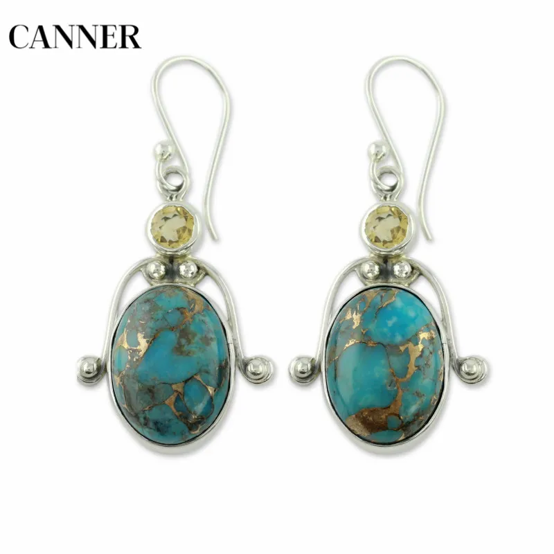 

Canner Fashion Vintage Silver Stone Drop Earrings For Women Bohemia Crystal Engagement Statement Earring Jewelry
