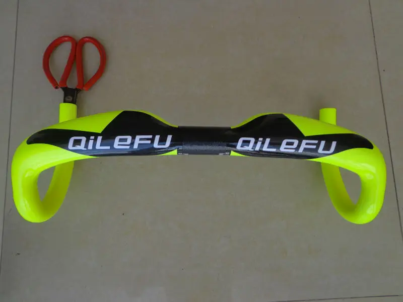 

Newest fluorescein yellow QILEFU road bicycle UD 3K full carbon fibre bike handlebar lightest parts 31.8*400/420/440mm Free Ship