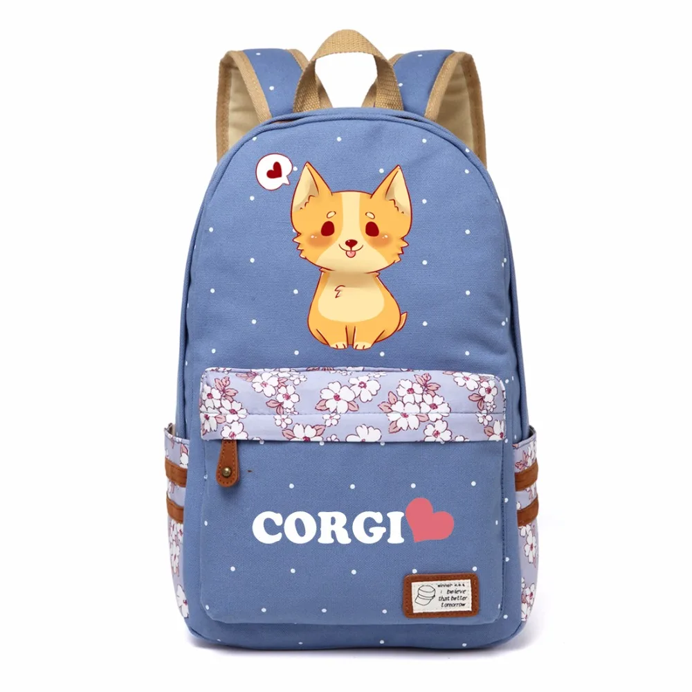WISHOT Шиба ину корги милый Kawaii Doge рюкзак с цветами на плечо дорожная сумка для