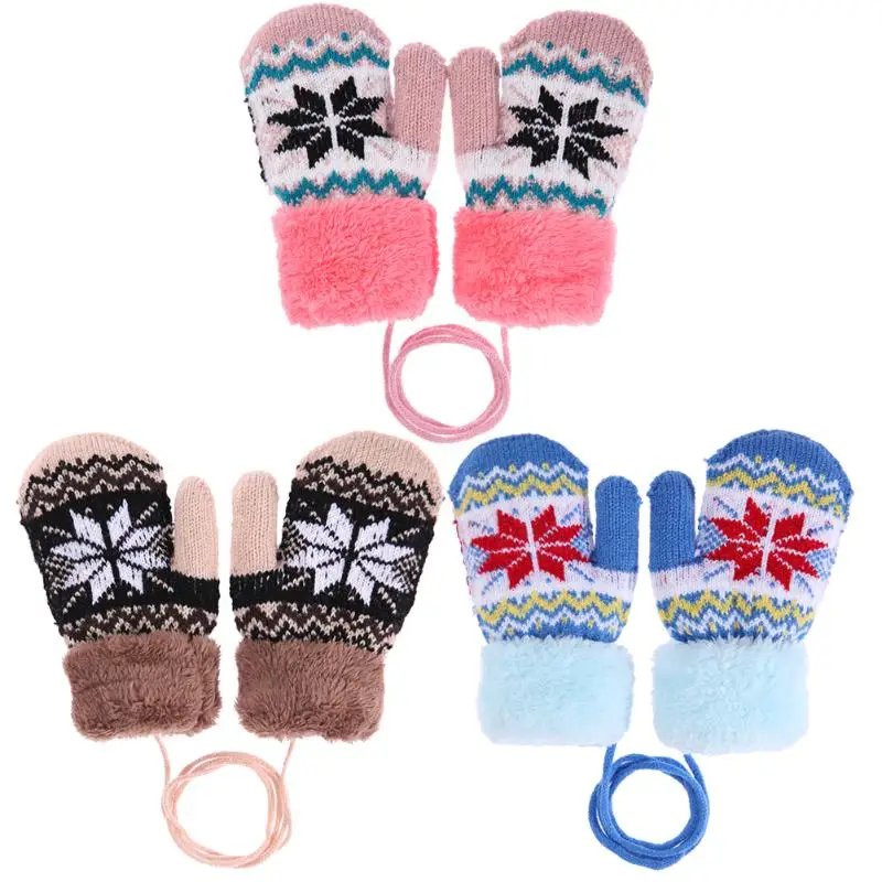 

1 Pair Thicken Baby Knitted Mittens Kids Outdoor Ski Gloves Elastic Soft Winter Warm Casual Printed Boys Girls Winproof Gloves