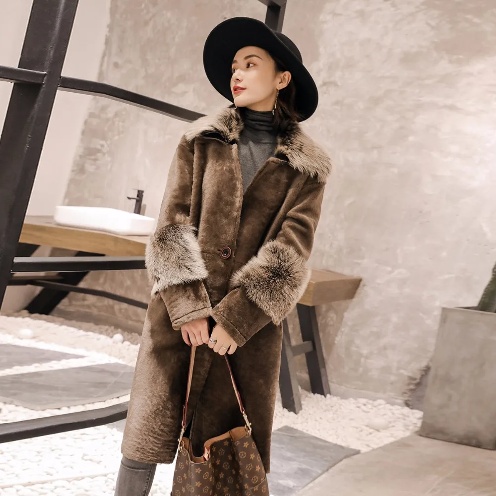 Cisaillement Fourrure Mouton Peau Réel Manteau Kaki Phoenix Chaud Vêtements Design Épais En 71126d De Mode Simple 2017 Femme marron Femmes Hiver New vEPxqwPz