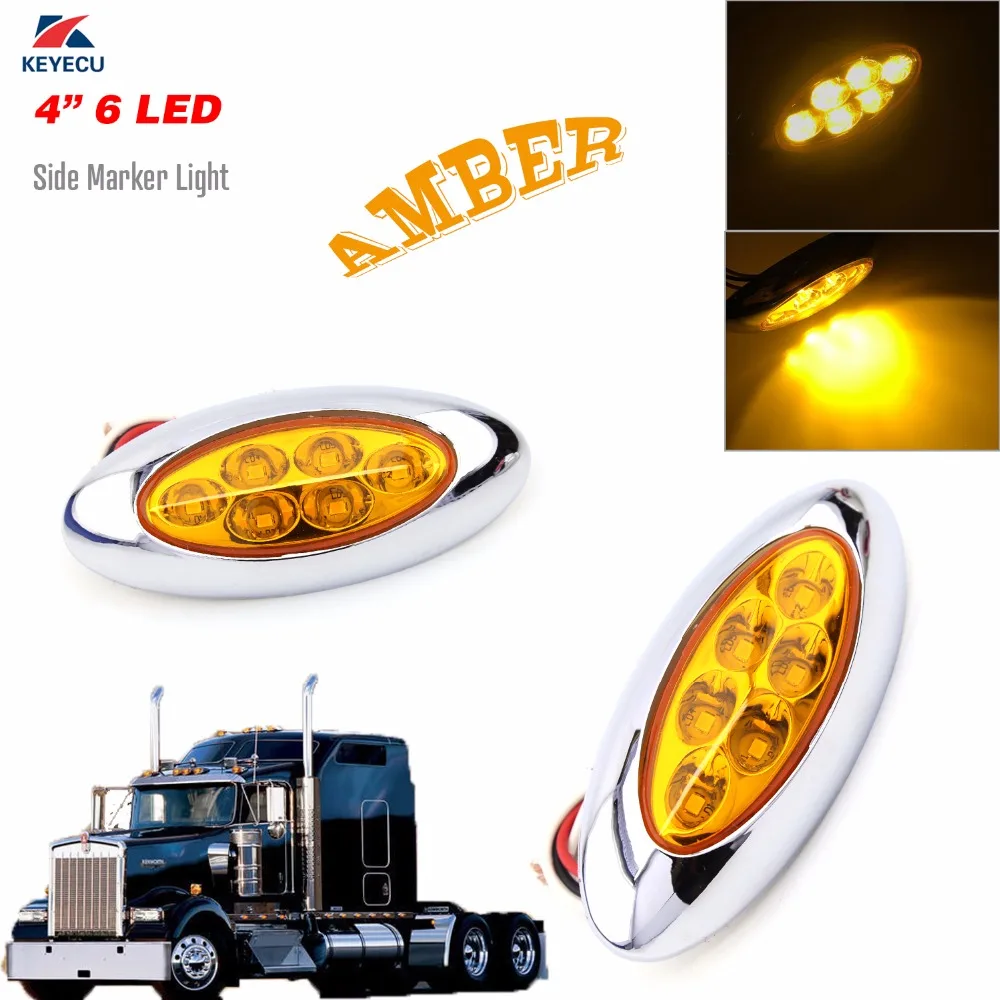 

Keyecu Amber 4" 6 LED Super bright Oval Side Marker Light turn signal Light with Chrome plating rings For truck Trailers 10-30V