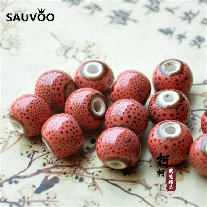 

SAUVOO 30pcs/lot Pink Red Orange Assorted Colors Round Big Hole Ceramic Beads 12mm for DIY Jewelry Findings Accessories
