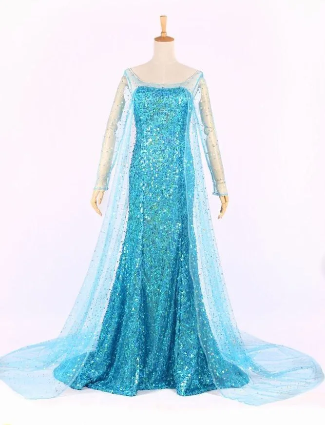Elsa Queen Princess Adult Women Cocktail Party Dress Costume Elsa Dresses Blue Bling Snow Cosplay Dress Elsa Queen Princess Adult Women Cocktail Party Dress Costume Elsa Dresses Blue Bling Snow Cosplay Dress