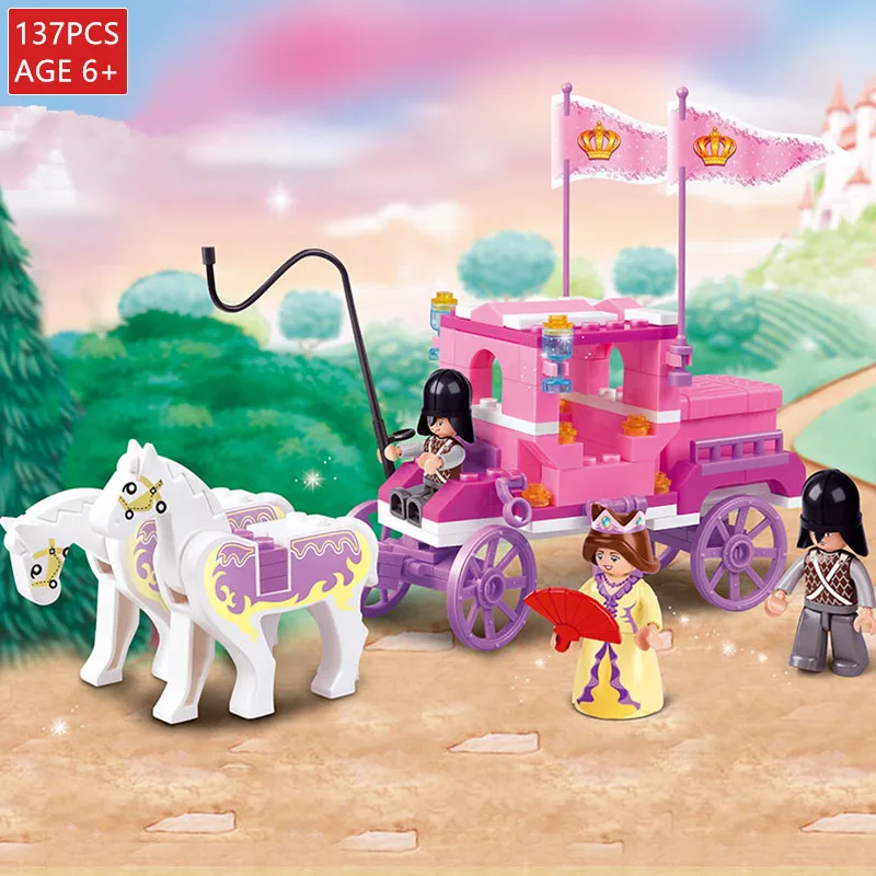 

137Pcs Girl Princess Royal Carriage Wagon Building Blocks Sets Horse Castle Figures LegoINGLs Bricks Friends Toys for Girls