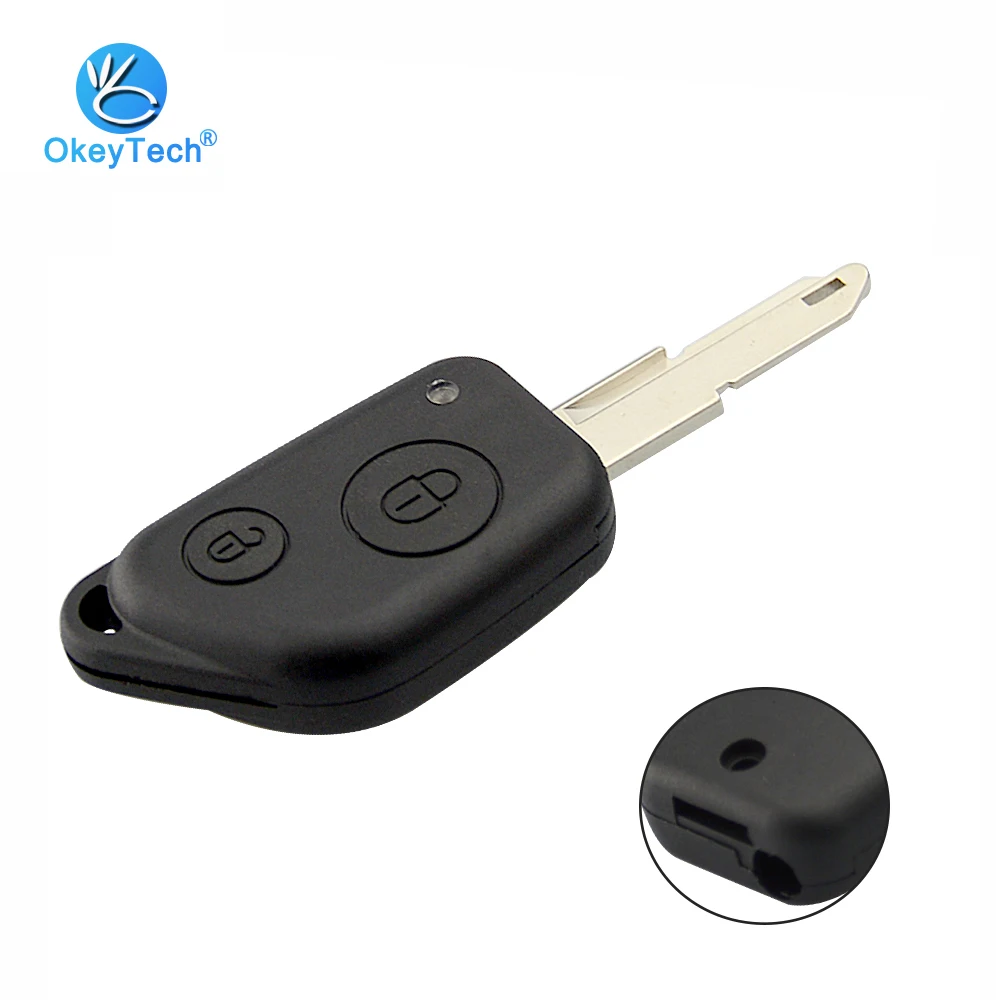 

OkeyTech 2 Button Car Key Shell Uncut Blank Blade Remote Key Case Replacement Auto Cover Fob for Peugeot 106 206 306 406 No Logo