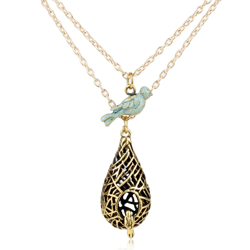 

The Vampire Diaries Movie Jewelry Elena Blue Birds Vintage Bird Nest Pendant necklace double long Chain Gift For Women Birthday