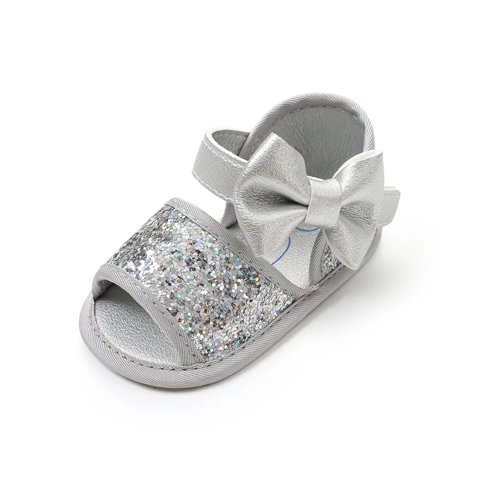 Brand Summer Sequin Bow Girls sandals PU Leather Princess sandals Gift baby moccasins Anti-slip Baby infant sandals