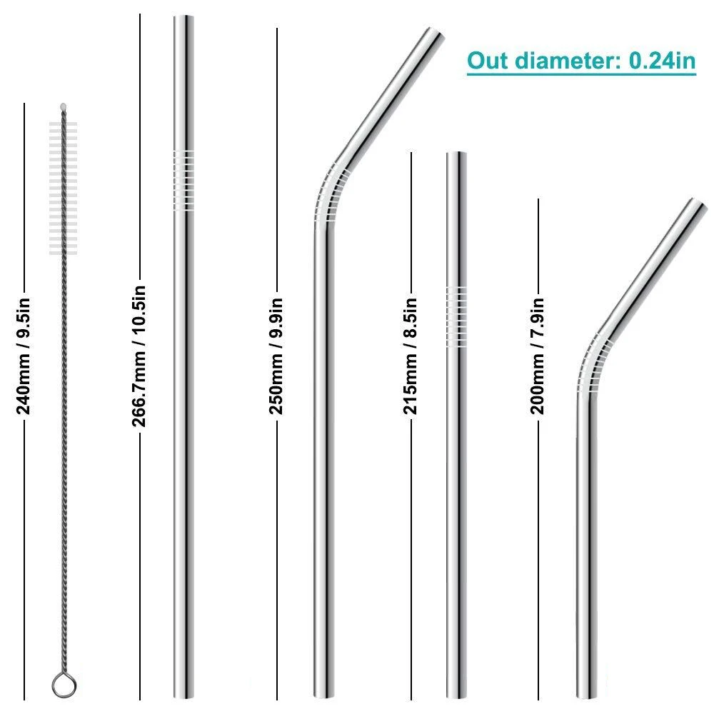 Нержавеющая сталь многоразовые питьевые соломинки крепкая изогнутая прямая соломинка для напитков с чистящей щеткой разъем бар вечерние аксессуары