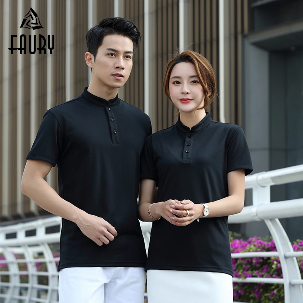 

LOGO Print Hotel Waiter Waitress Uniform 8 Colors House Keeping Food Service Wholesale Work Polo Collar Shirt Barbers Work