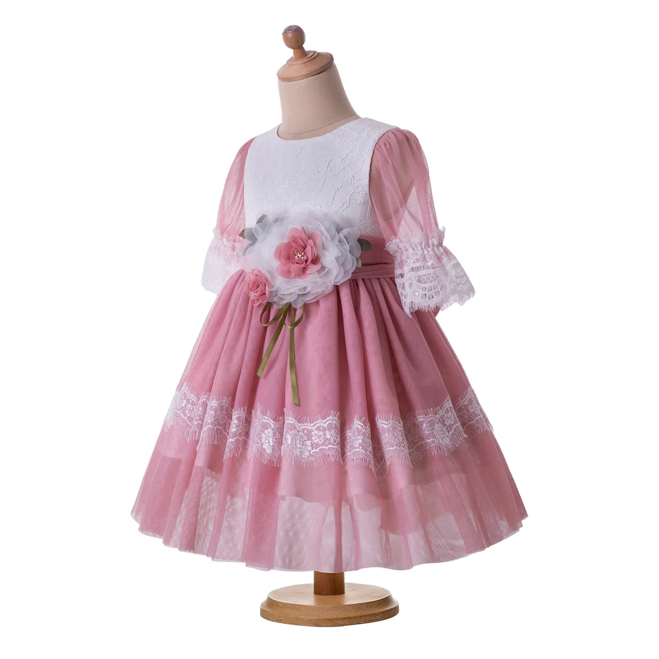 Pettigirl/ г.; розовое Сетчатое Пышное Платье для причастия для девочек; платье для свадьбы, дня рождения, церемонии с цветком; Детский костюм; G-DMGD112-C123