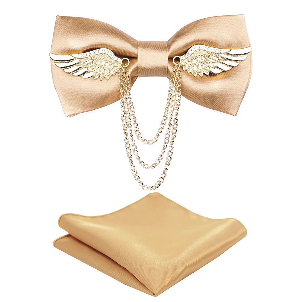 Фирменный мужской галстук-бабочка с металлическими бриллиантами и золотыми крыльями, вечерние и свадебные галстуки-бабочки, регулируемый галстук-бабочка, карманный квадратный набор