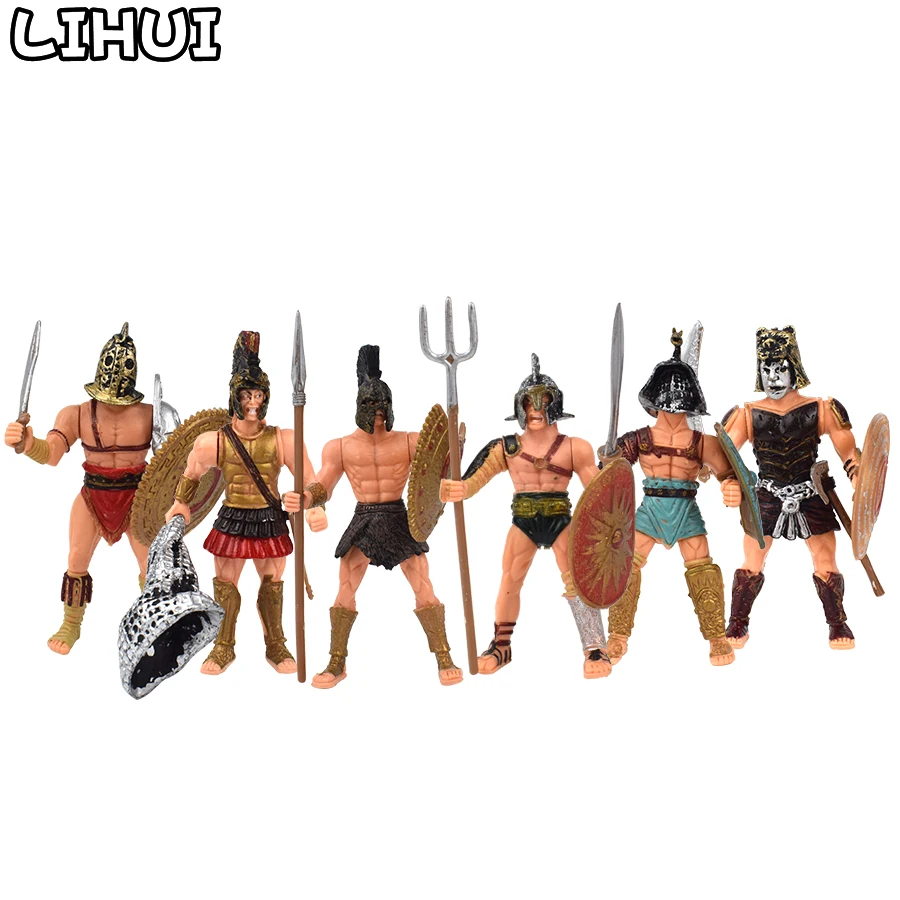 

6 Pcs/set Rome Gladiator Action Figure Toys Medieval Roman Empire Arena Combatant Soldiers Weapon Model Toy for Children Gifts