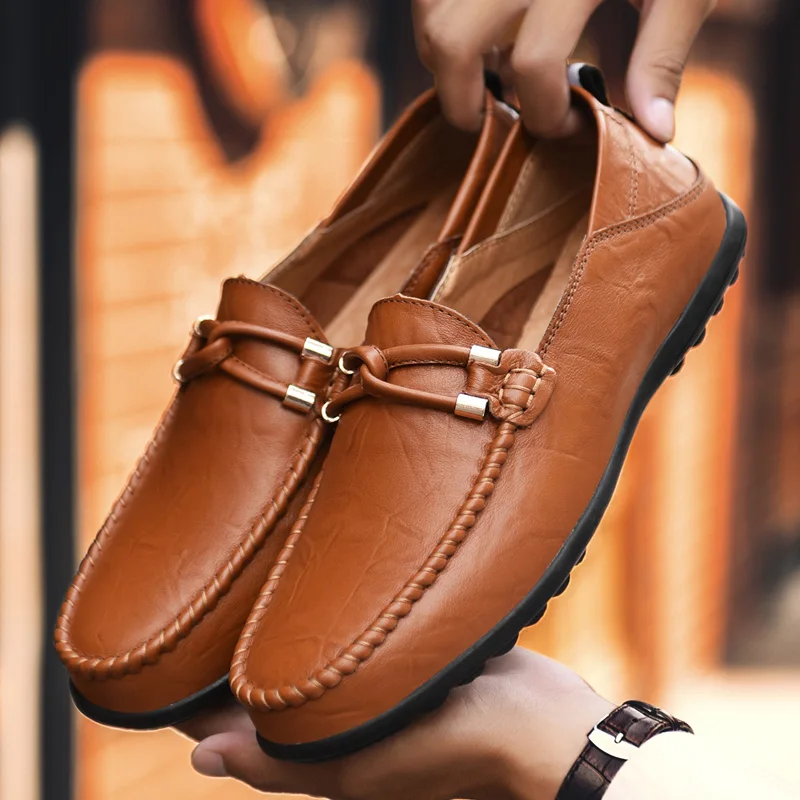 

JMaiou Italian Men Casual Shoes Summer Genuine Leather Men Loafers Moccasins Slip On Men's Flats Breathable Male Driving Shoes