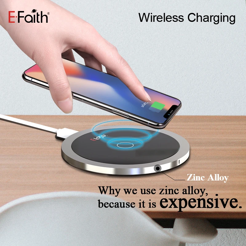 

Efaith Wireless Charger for iPhone 8/8 Plus/X 10W Qi Wireless Charging Portable for Samsung Galaxy S6 S7 S8+