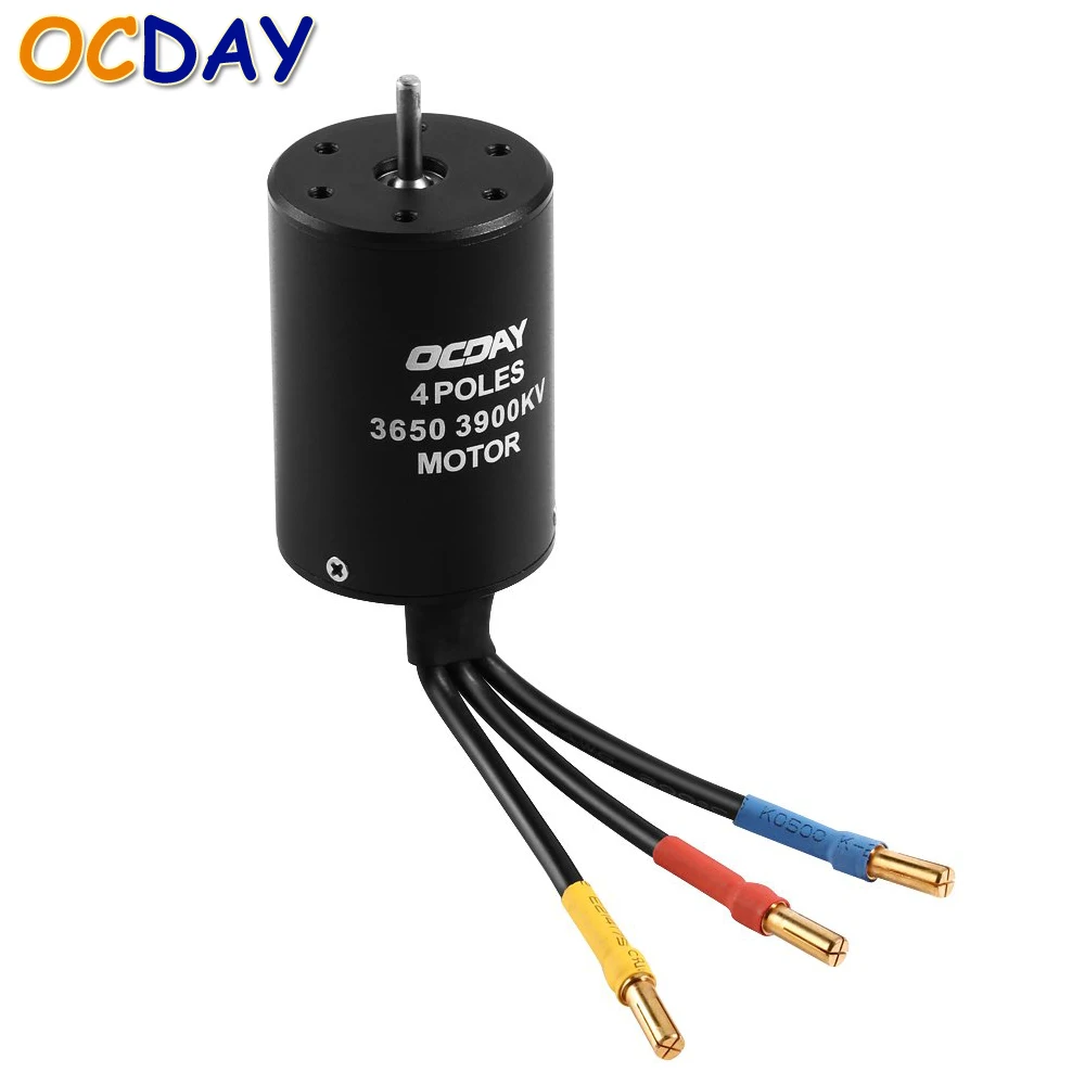 

1pcs OCDAY 1:10 3650 3900KV 4Poles Design Sensorless Brushless Motor CNC With 4mm Golden Banana Connector for 1/10 RC Car