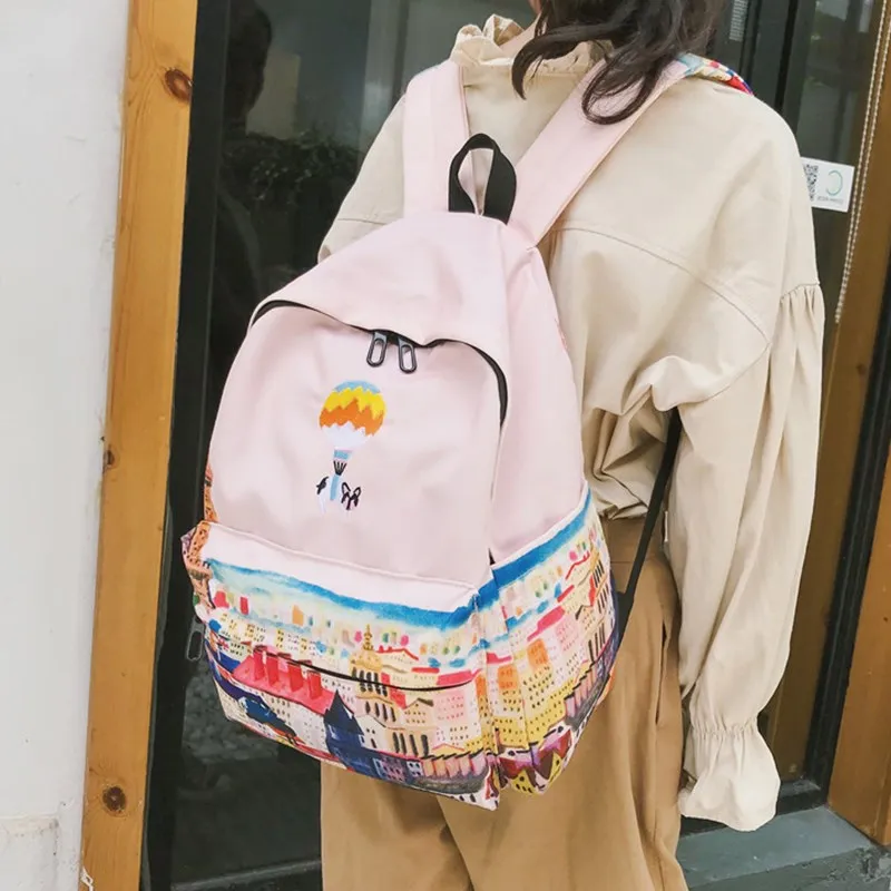 С вышивкой огонь баллона животного с печатанием 3D пейзажа рюкзак Школьных для подростков девочек M455