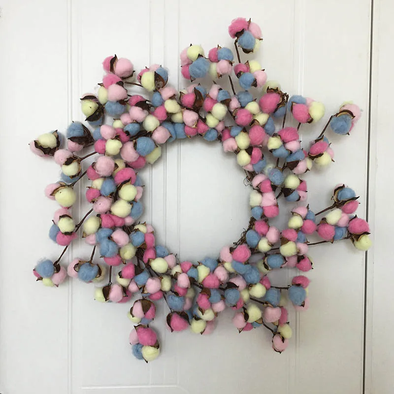 

Artificial Colorized Cotton Wreath Dry Flower Ornaments Christmas Decor Garland for Home H99F