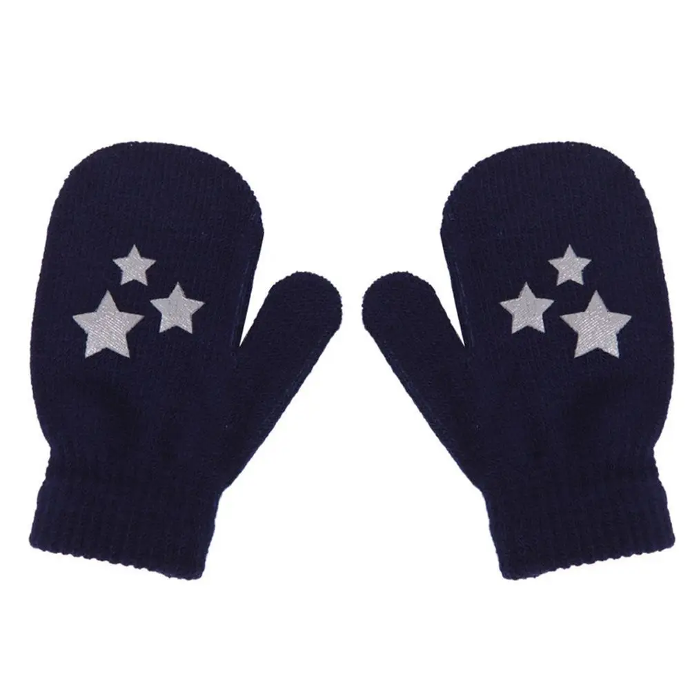 Navy Blue Stars Детские платья для маленьких детей, для малышей, мягкие вязаные рукавицы Мода Вышивка «звёздочки» или «бриллианты» с принтом зимние теплые для маленьких девочек перчатки для мальчика Лидер продаж - Цвет: Navy Blue Stars
