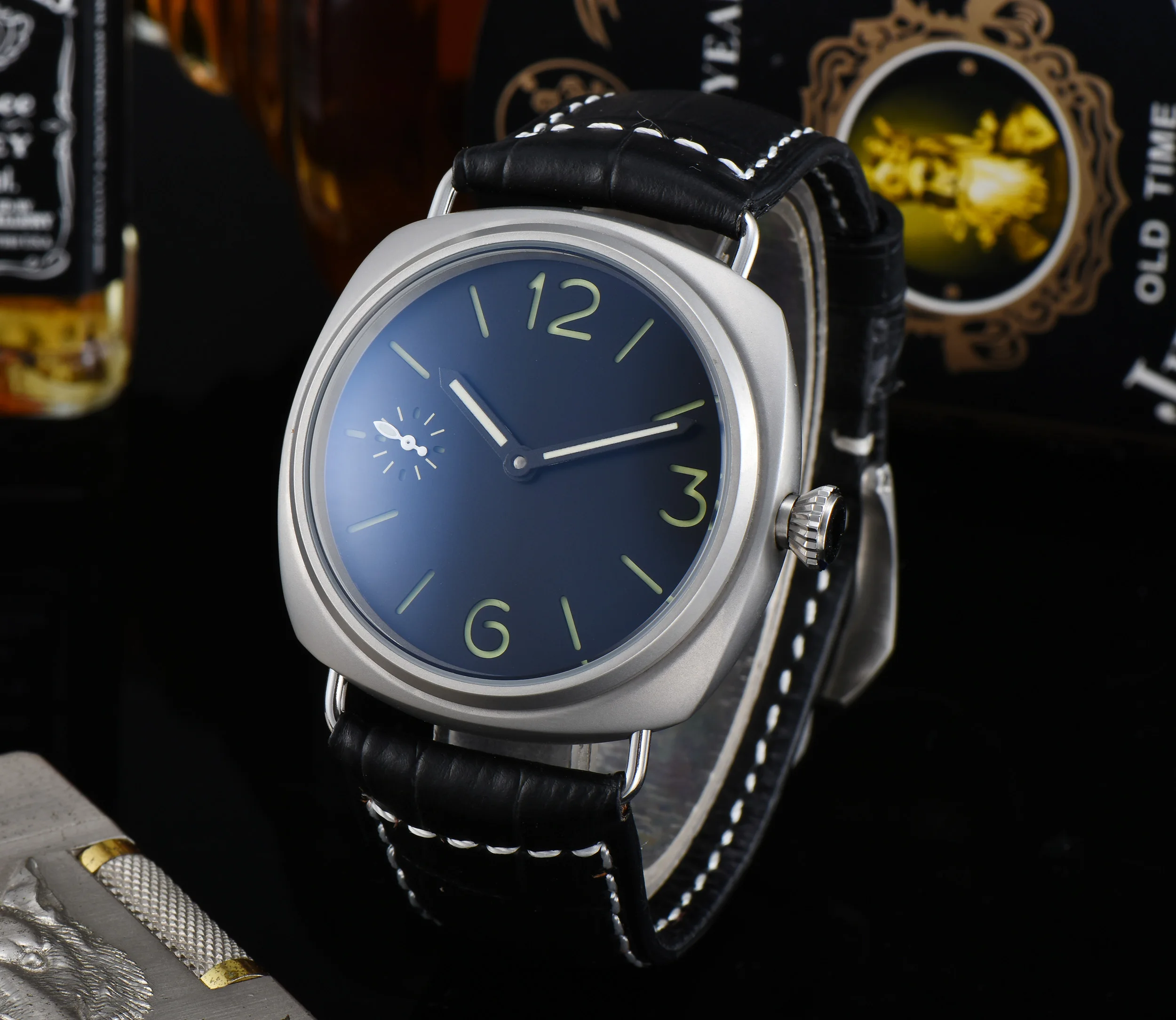 

PARNIS 45mm watch manual winding mechanical movement stainless steel polished men's watch high quality leather strap Z630-7