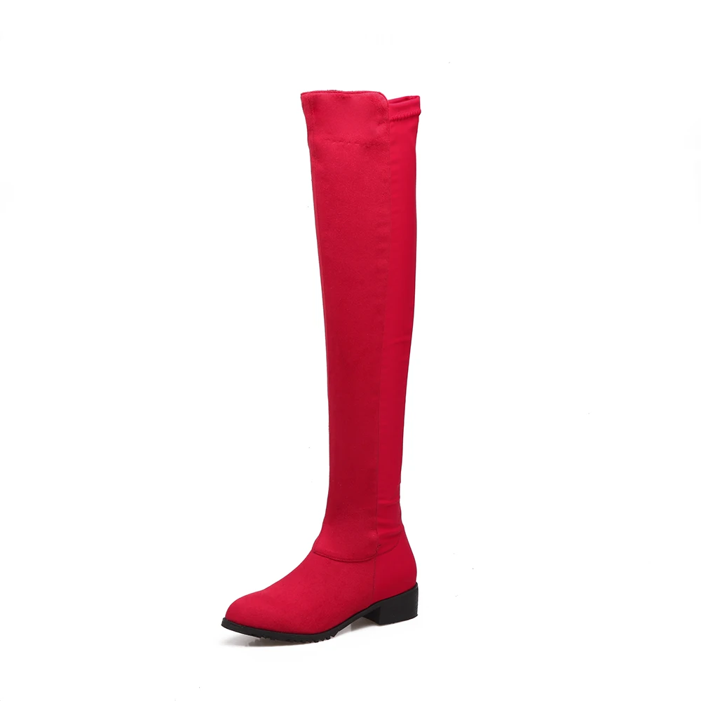 Популярные женские сапоги; повседневные Сапоги выше колена на низком каблуке; сезон осень-весна; высококачественные сапоги до бедра; модная пикантная женская обувь - Цвет: red