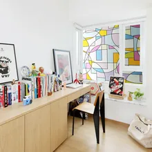 Статическая клеящаяся цветная Геометрическая оконная наклейка, пленка для окна комнаты, антиуф прозрачная Непрозрачное окно, наклейка